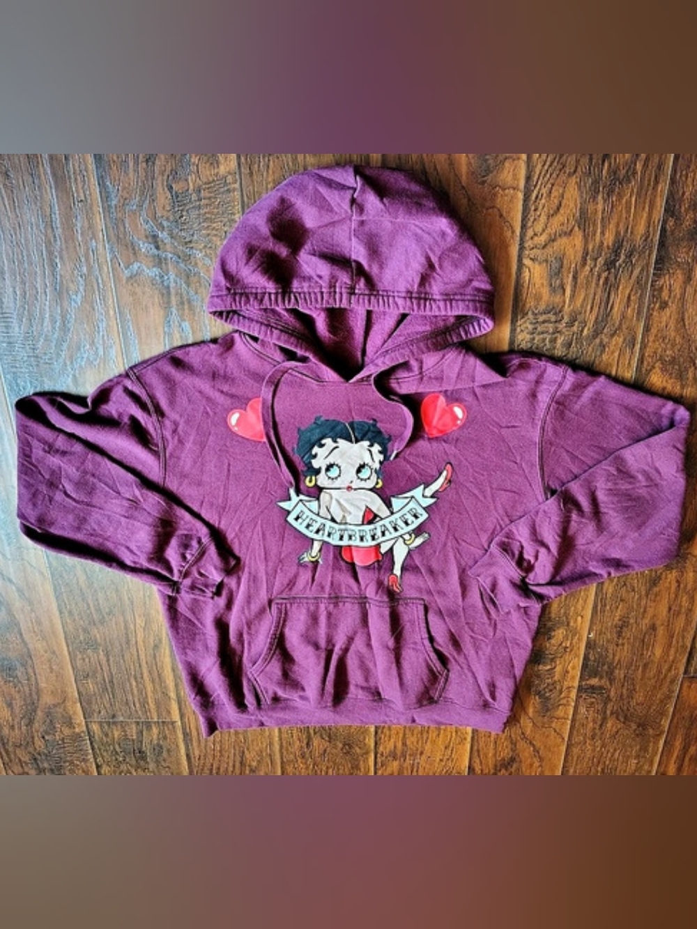 Fleischer Studios Betty Boop burgundy maroon Heartbreaker Graphic Hoodie Size Xl